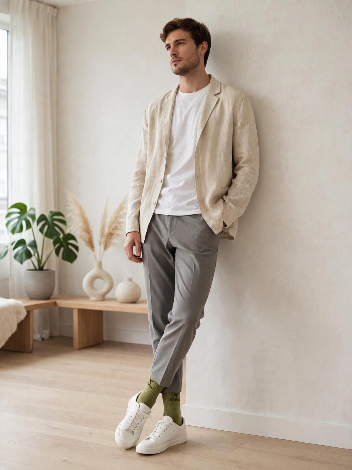 DAUGLE Unisex Crew Socks - Olive Green (2-Pack)⁠ 