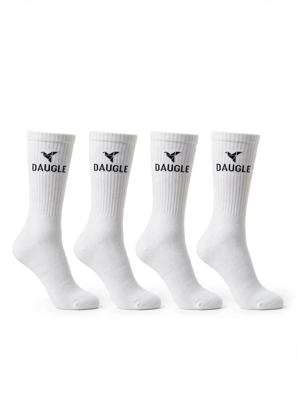 DAUGLE Sports Crew Socks - White (2-Pack)