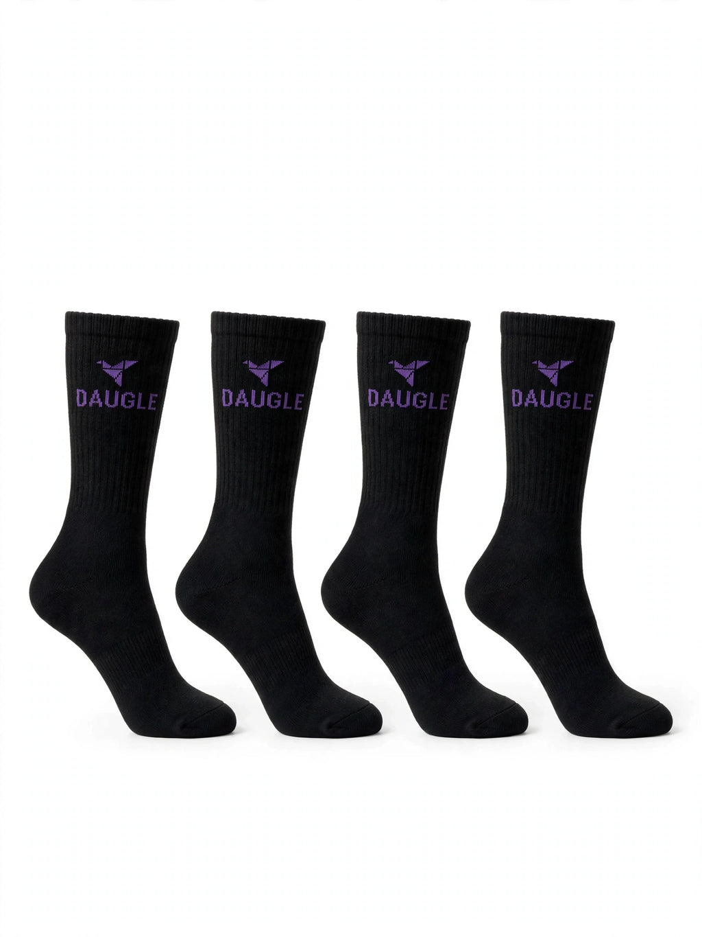 DAUGLE Unisex Crew Socks - Black/Purple (2-Pack)