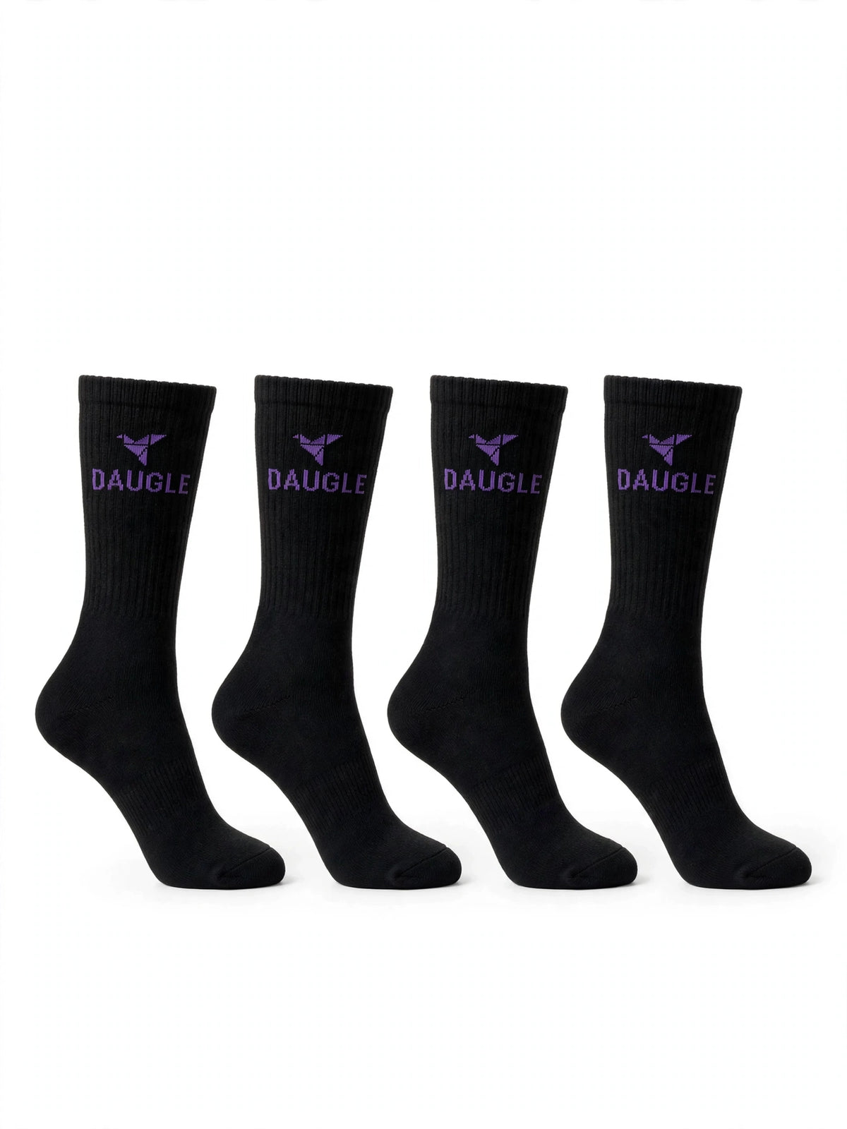 DAUGLE Unisex Crew Socks - Black/Purple (2-Pack)