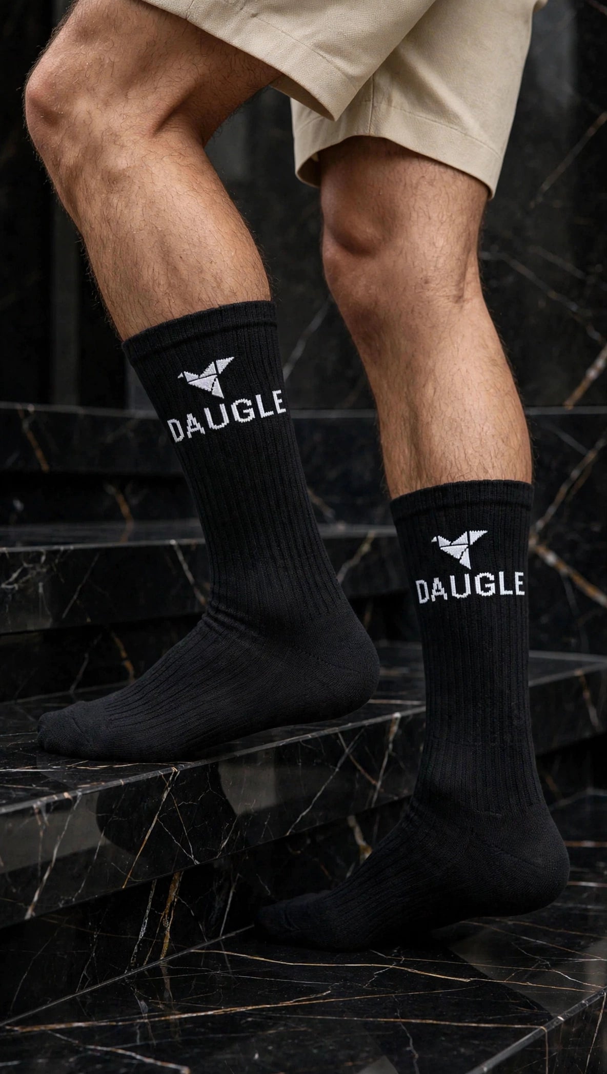 DAUGLE Sports Crew Socks - Black (2-Pack)⁠