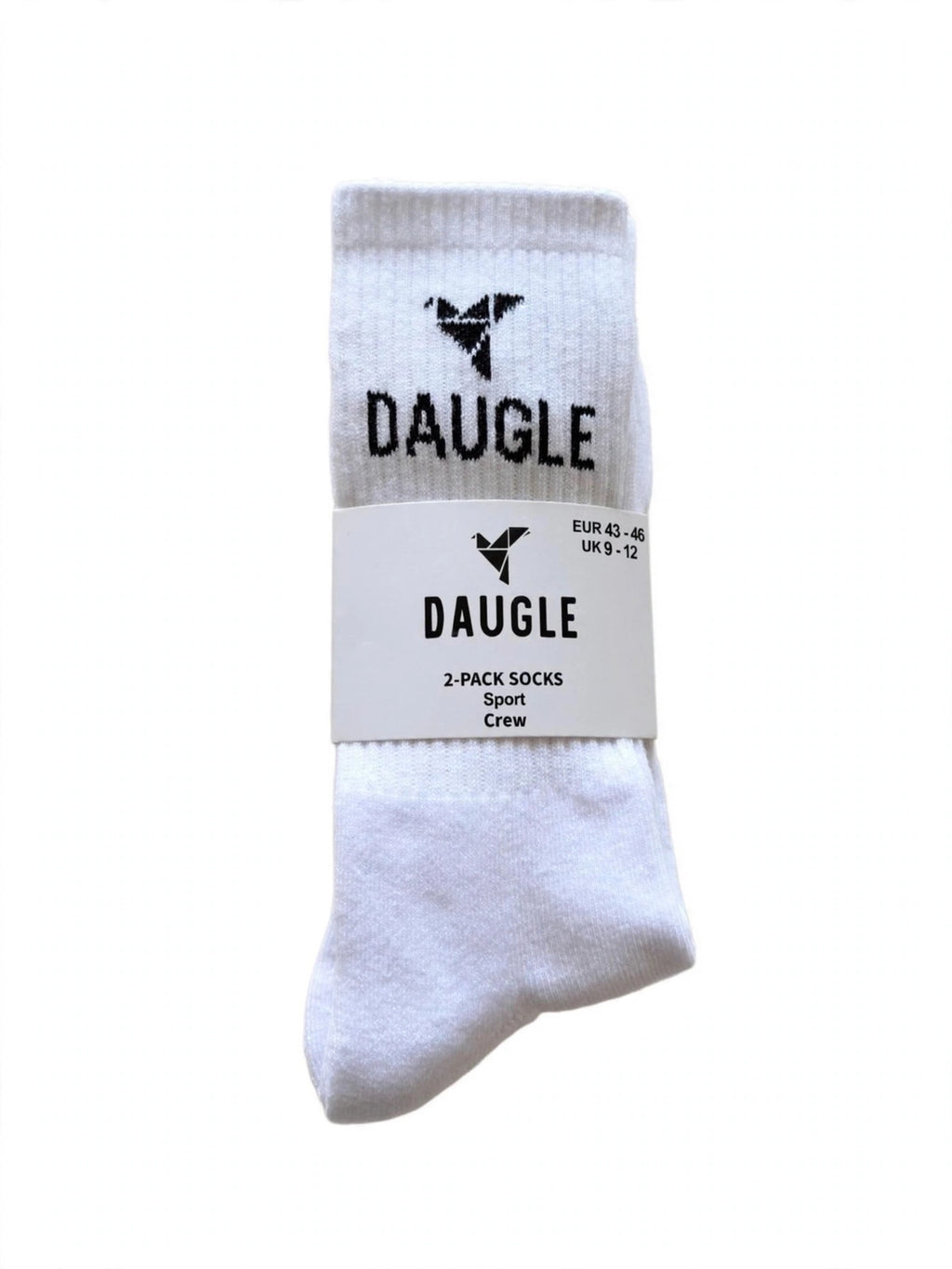DAUGLE Sports Crew Socks - White (2-Pack)