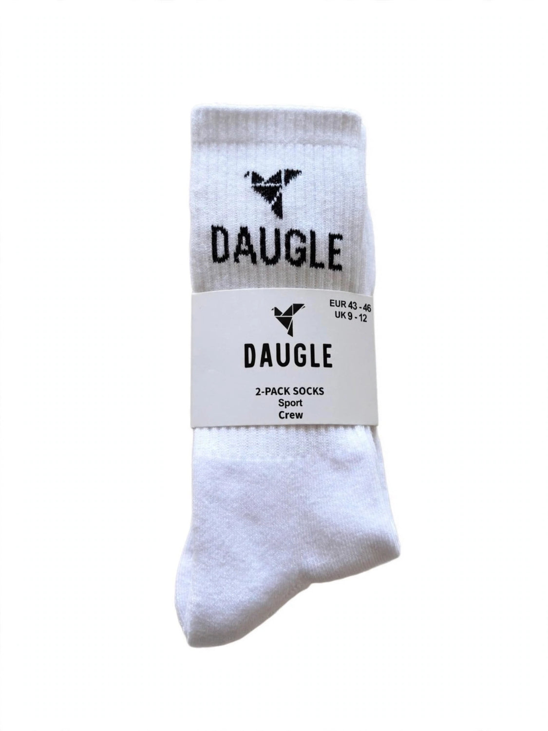 DAUGLE Sports Crew Socks - White (2-Pack)