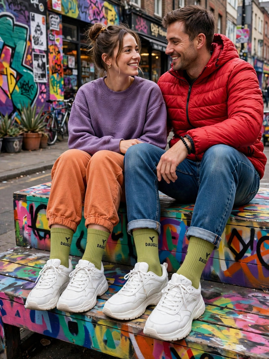 DAUGLE Unisex Crew Socks - Olive Green (2-Pack)⁠ 
