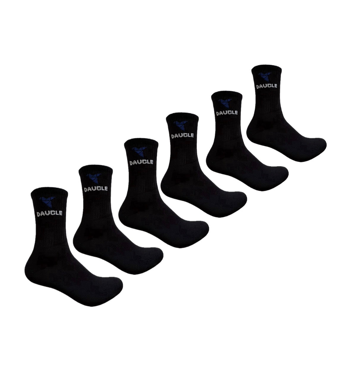 DAUGLE Men's Crew Socks Black with Logo Cotton Blend, 3 Pack, Casual socks, Athletic Style, elastic, for Everyday Wear.