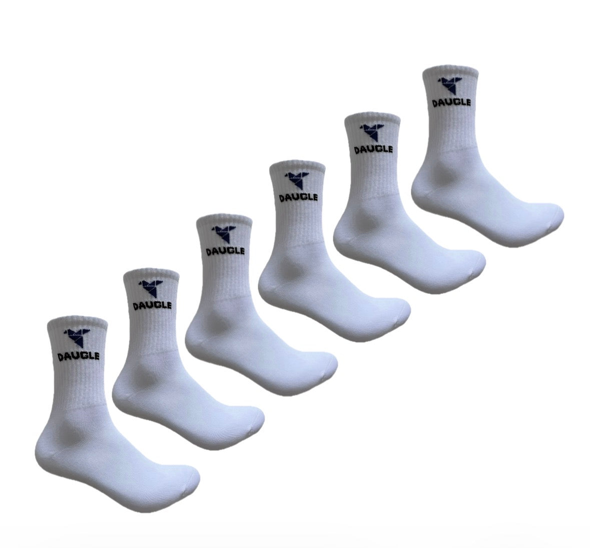 DAUGLE White Cotton Blend Crew Socks with Logo, 3 Pairs, Breathable, elastic, sport style, for every day wear