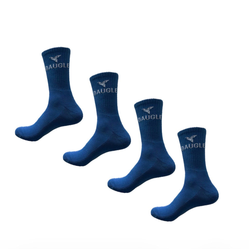 DAUGLE Blue Sports Crew Socks | Athletic Training | Logo Print | 2-Pack