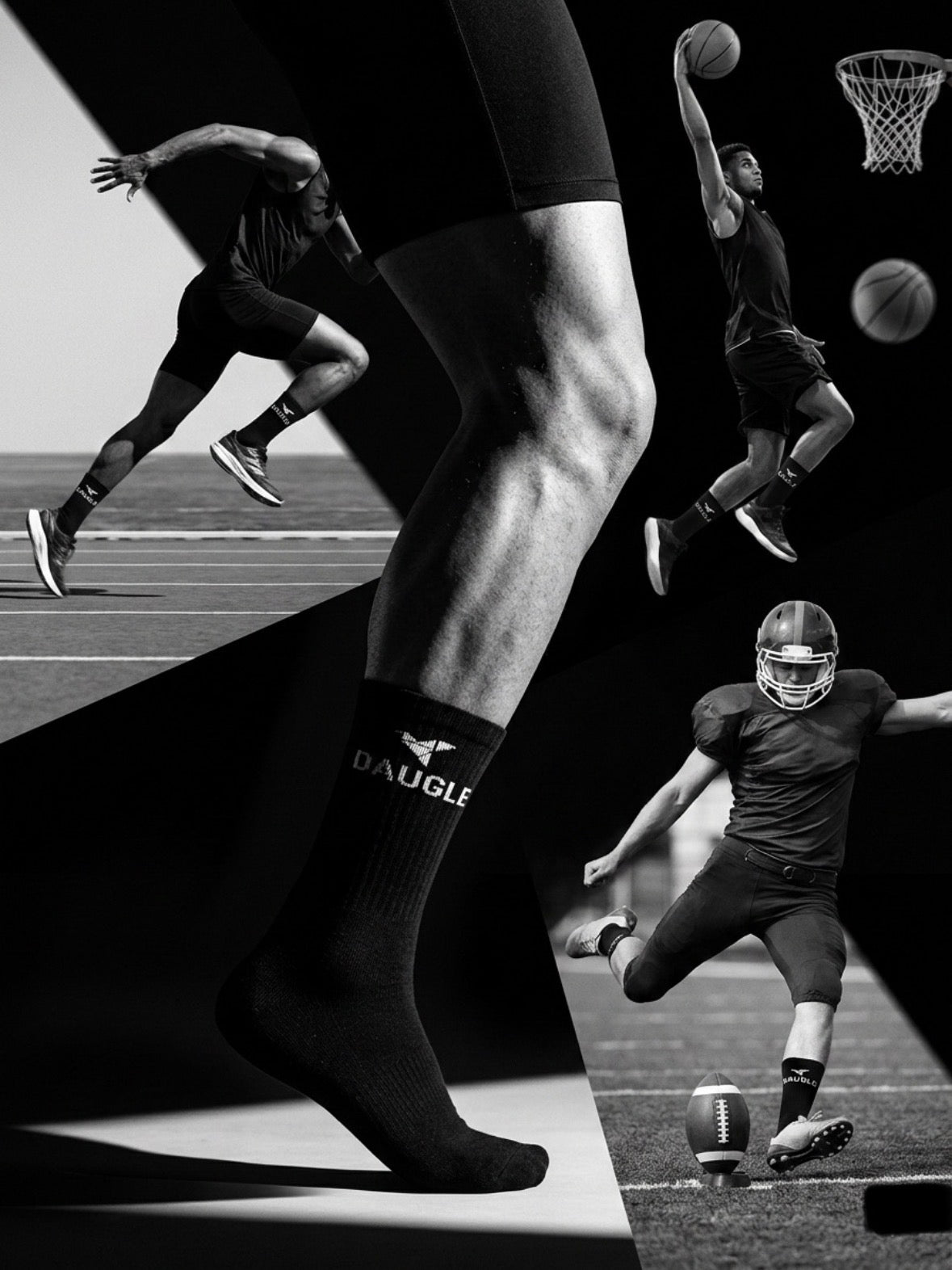 DAUGLE Black Sports Crew Socks | Athletic Training | Logo Print | 2-Pack