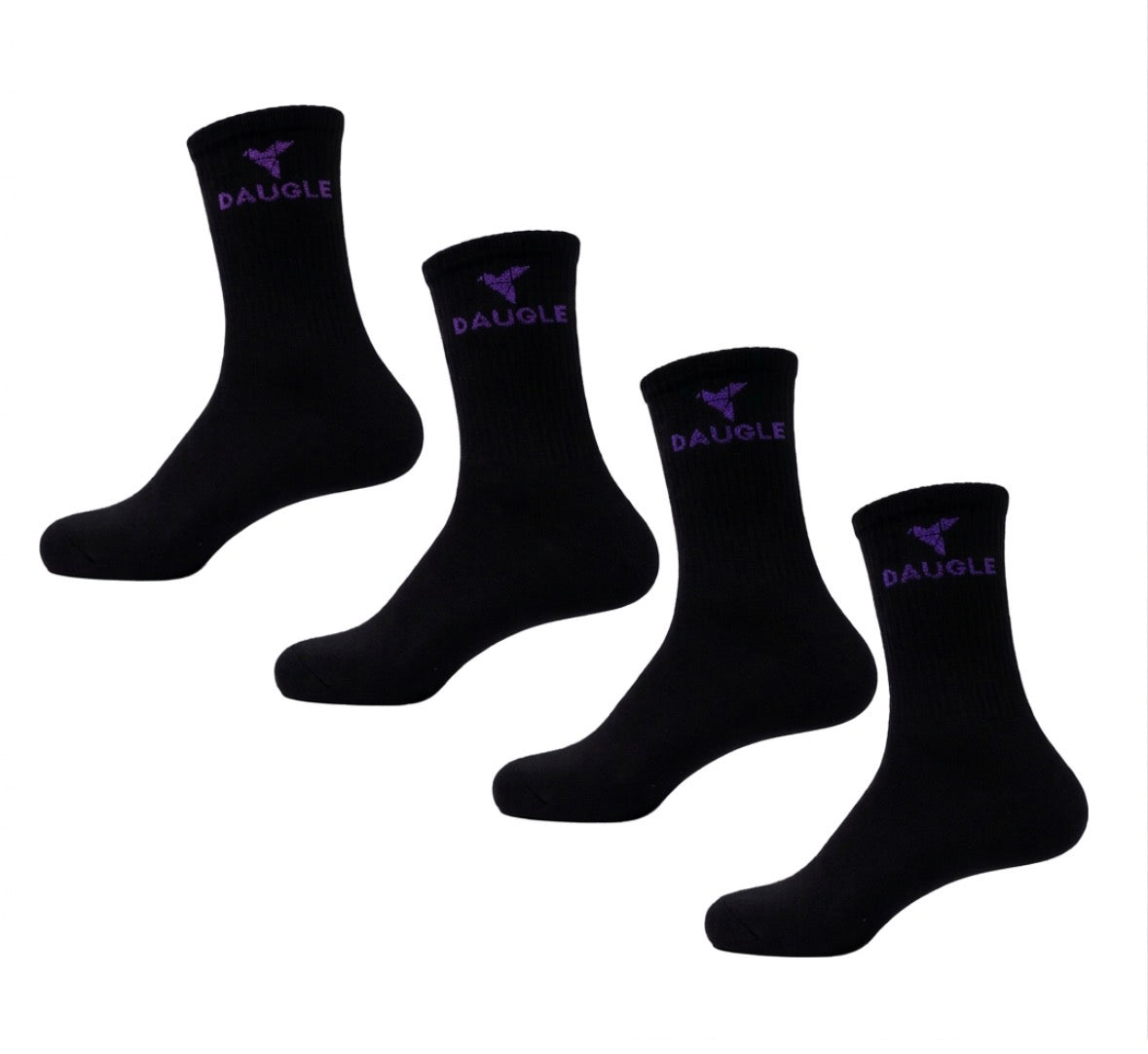 DAUGLE Unisex Socks, black with purple logo, comfort meets style, EU 38-44 (2 pairs per pack)
