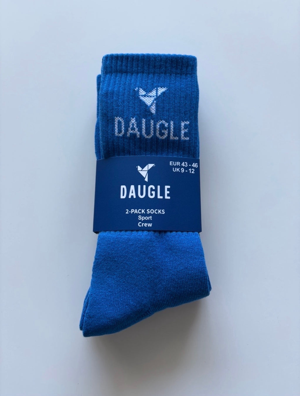 DAUGLE Blue Sports Crew Socks | Athletic Training | Logo Print | 2-Pack