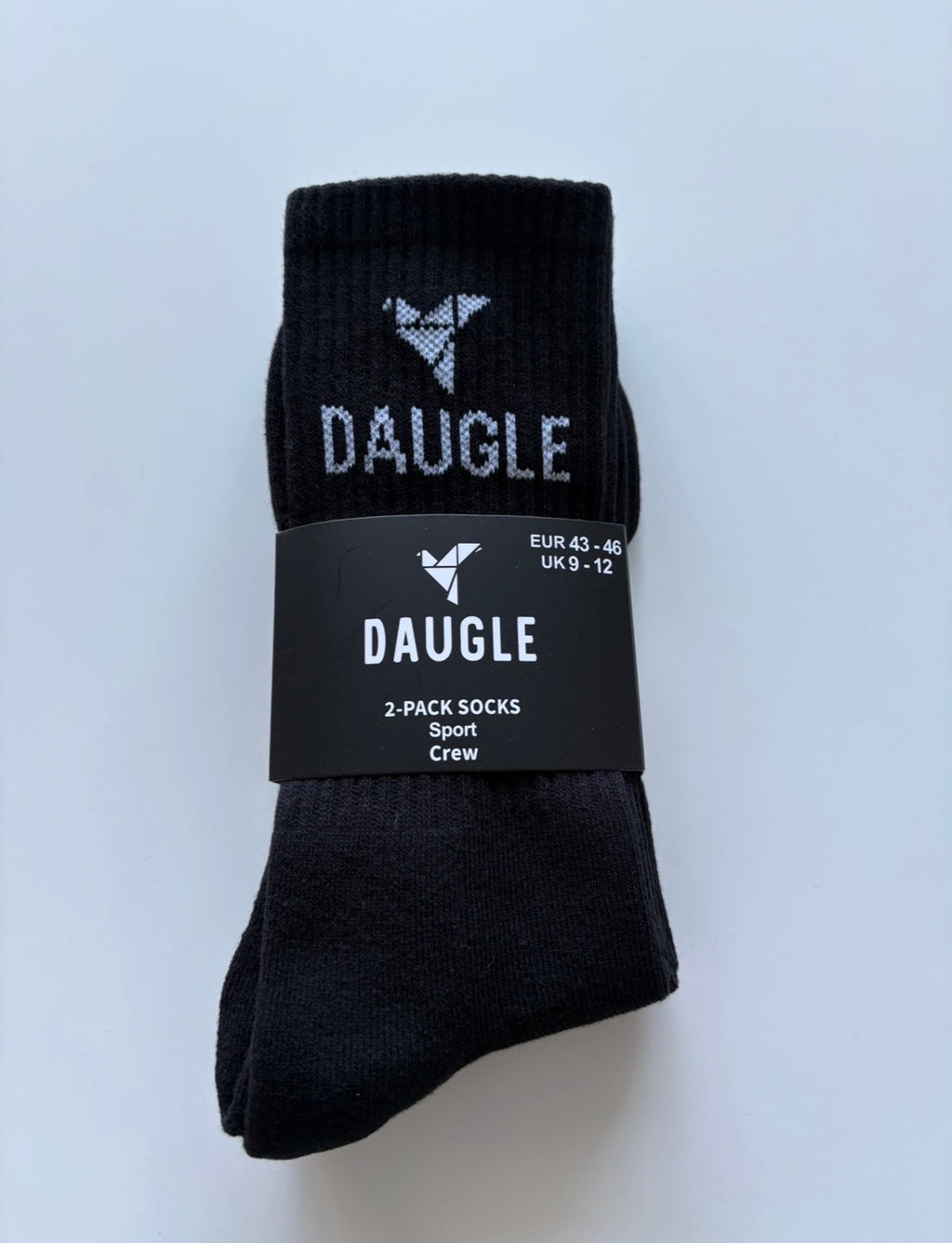 DAUGLE Black Sports Crew Socks | Athletic Training | Logo Print | 2-Pack