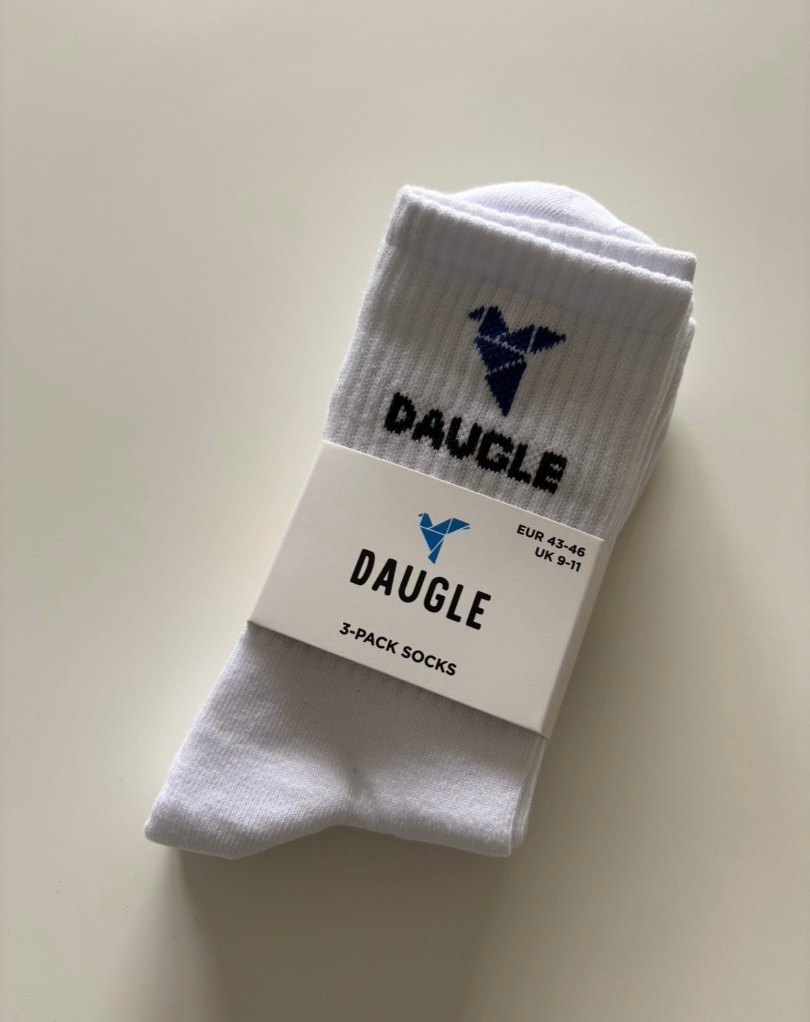 DAUGLE White Cotton Blend Crew Socks with Logo, 3 Pairs, Breathable, elastic, sport style, for every day wear