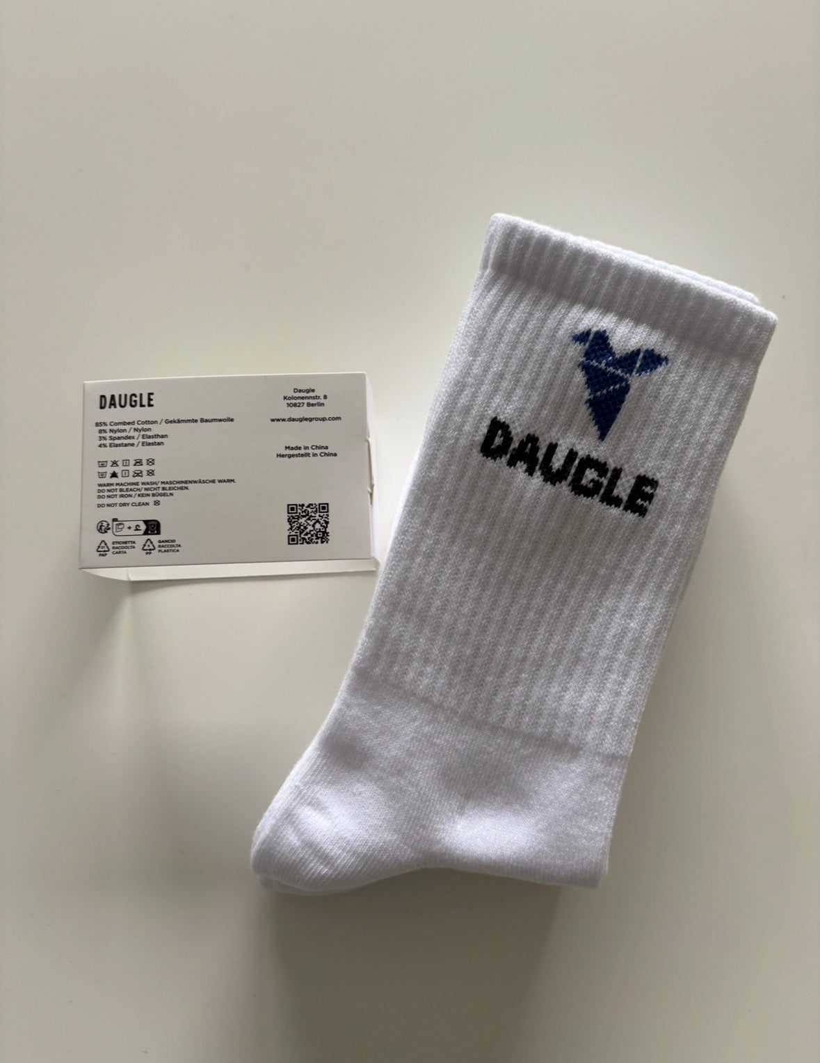 DAUGLE White Cotton Blend Crew Socks with Logo, 3 Pairs, Breathable, elastic, sport style, for every day wear