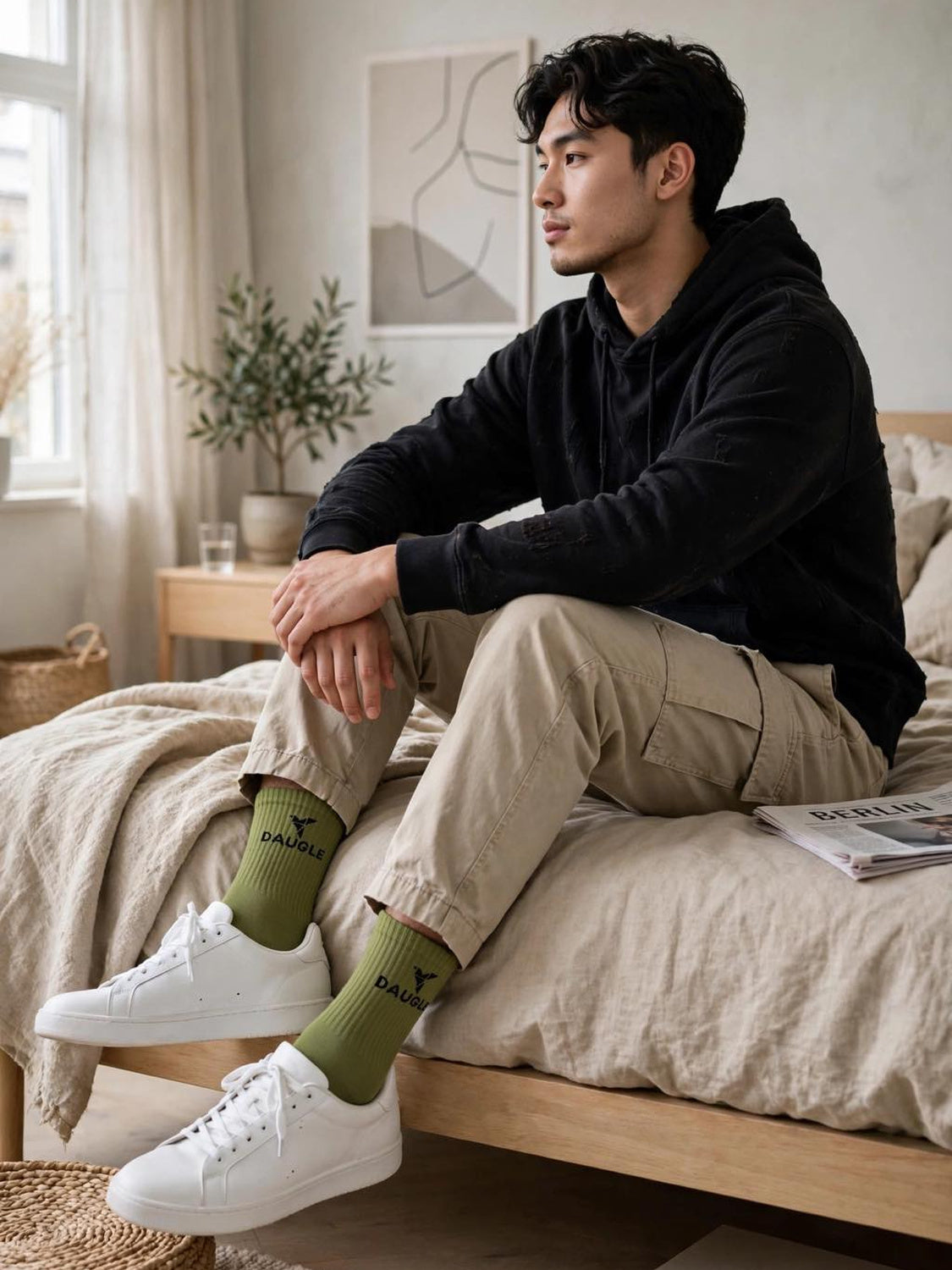 DAUGLE Unisex Crew Socks - Olive Green (2-Pack)⁠ 