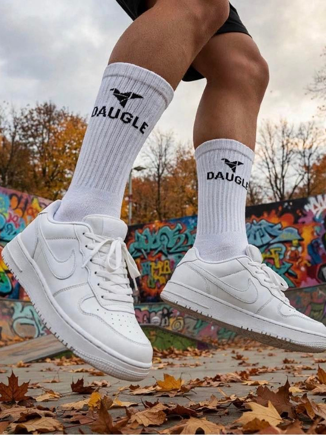 DAUGLE Sports Crew Socks - White (2-Pack)
