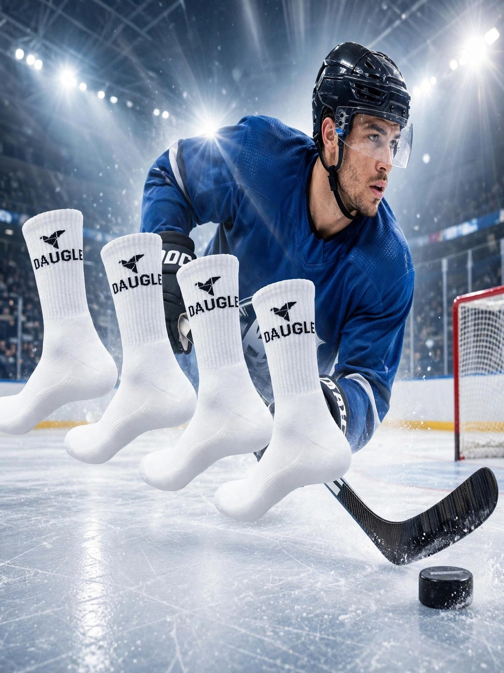 DAUGLE Sports Crew Socks - White (2-Pack)