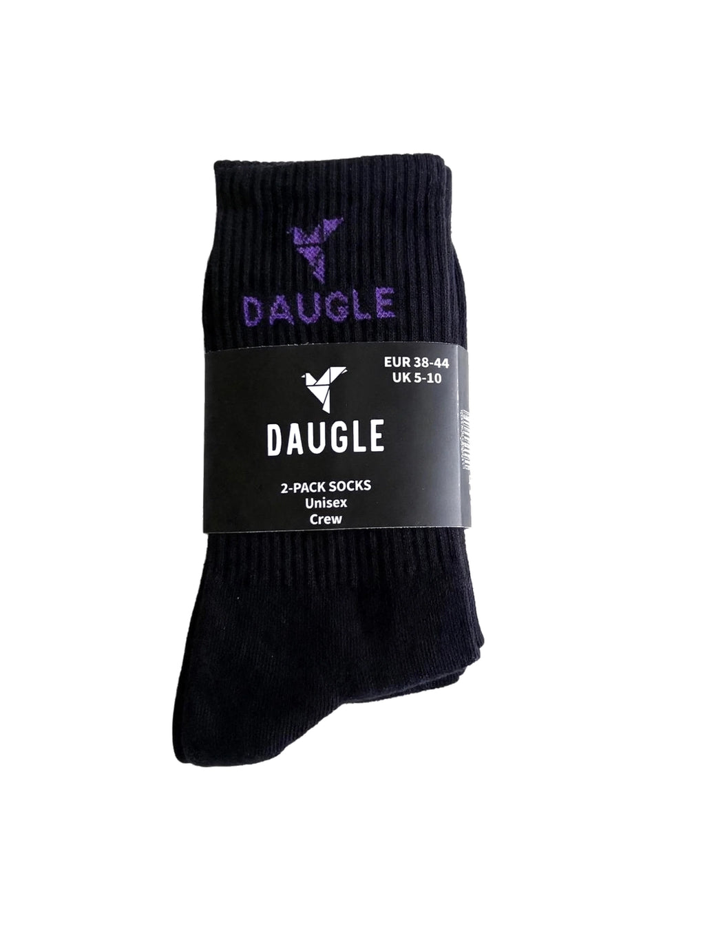 DAUGLE Unisex Crew Socks - Black/Purple (2-Pack)