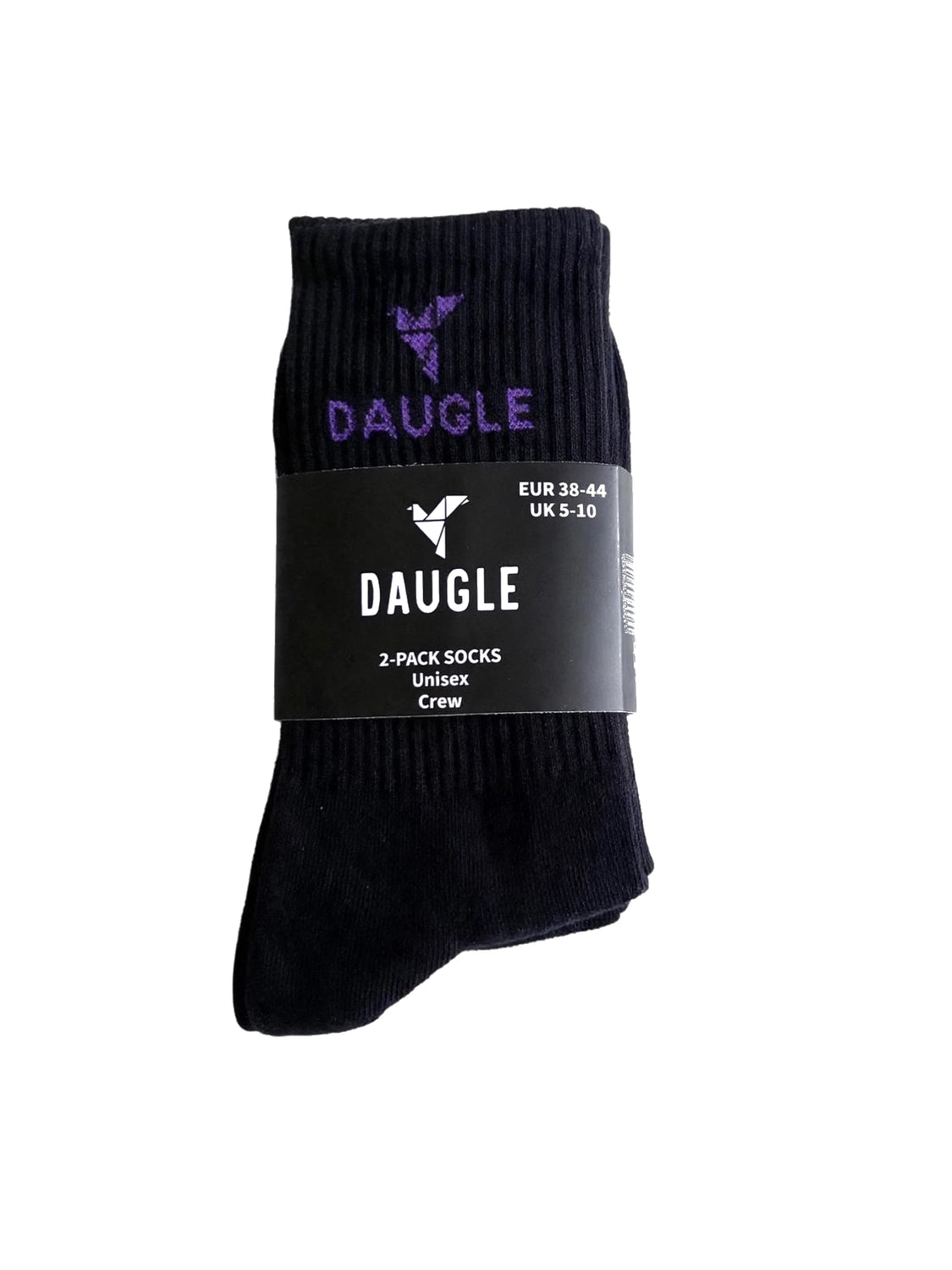 DAUGLE Unisex Crew Socks - Black/Purple (2-Pack)
