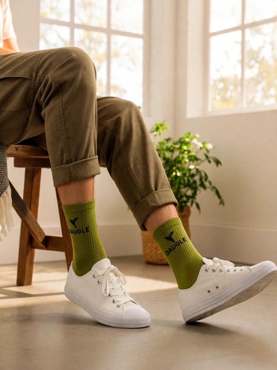 DAUGLE Unisex Crew Socks - Olive Green (2-Pack)⁠ 
